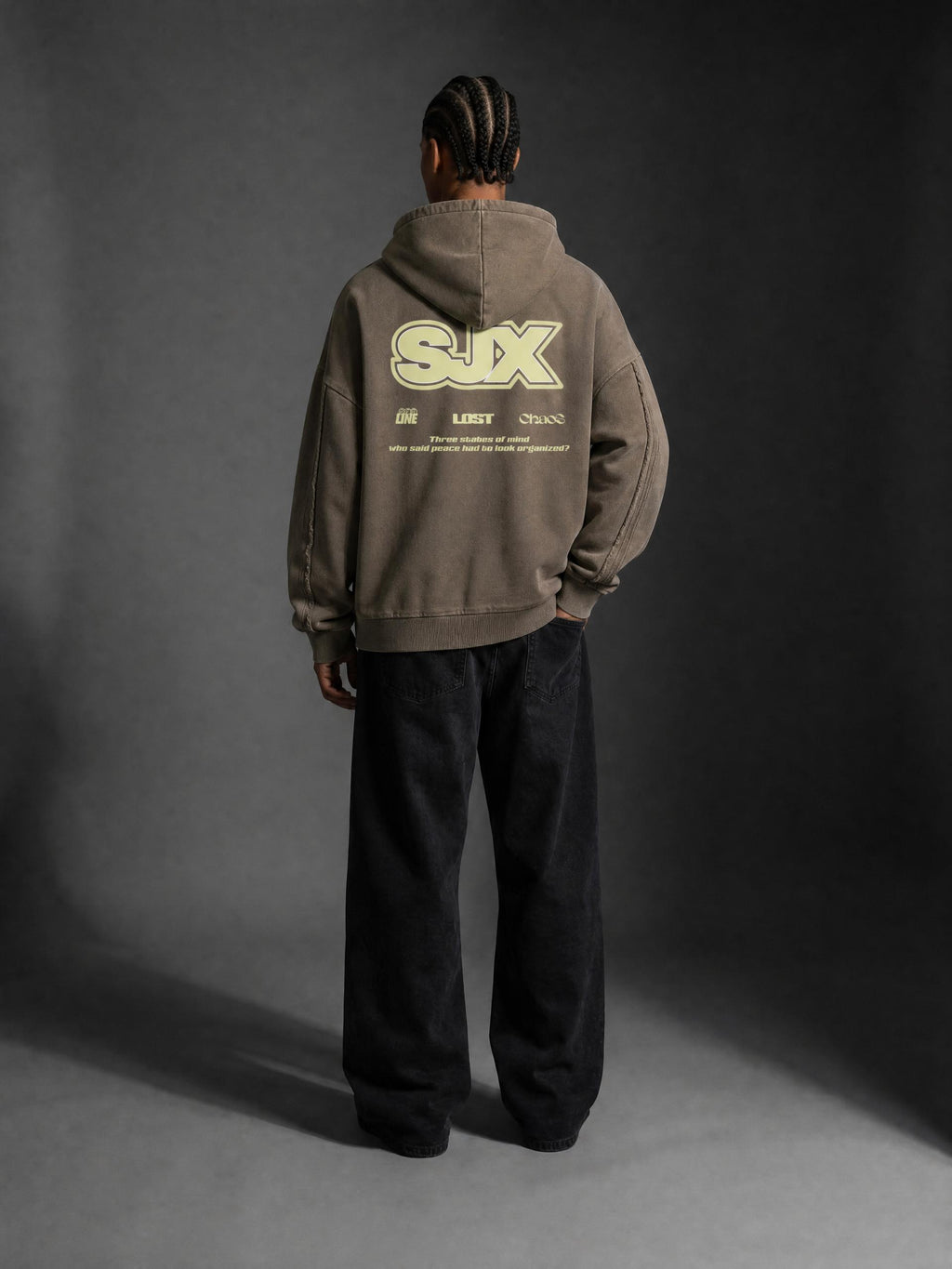 Snow Washed Tape Raw Edge Hoodie