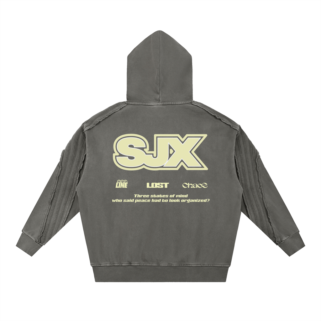 Snow Washed Tape Raw Edge Hoodie