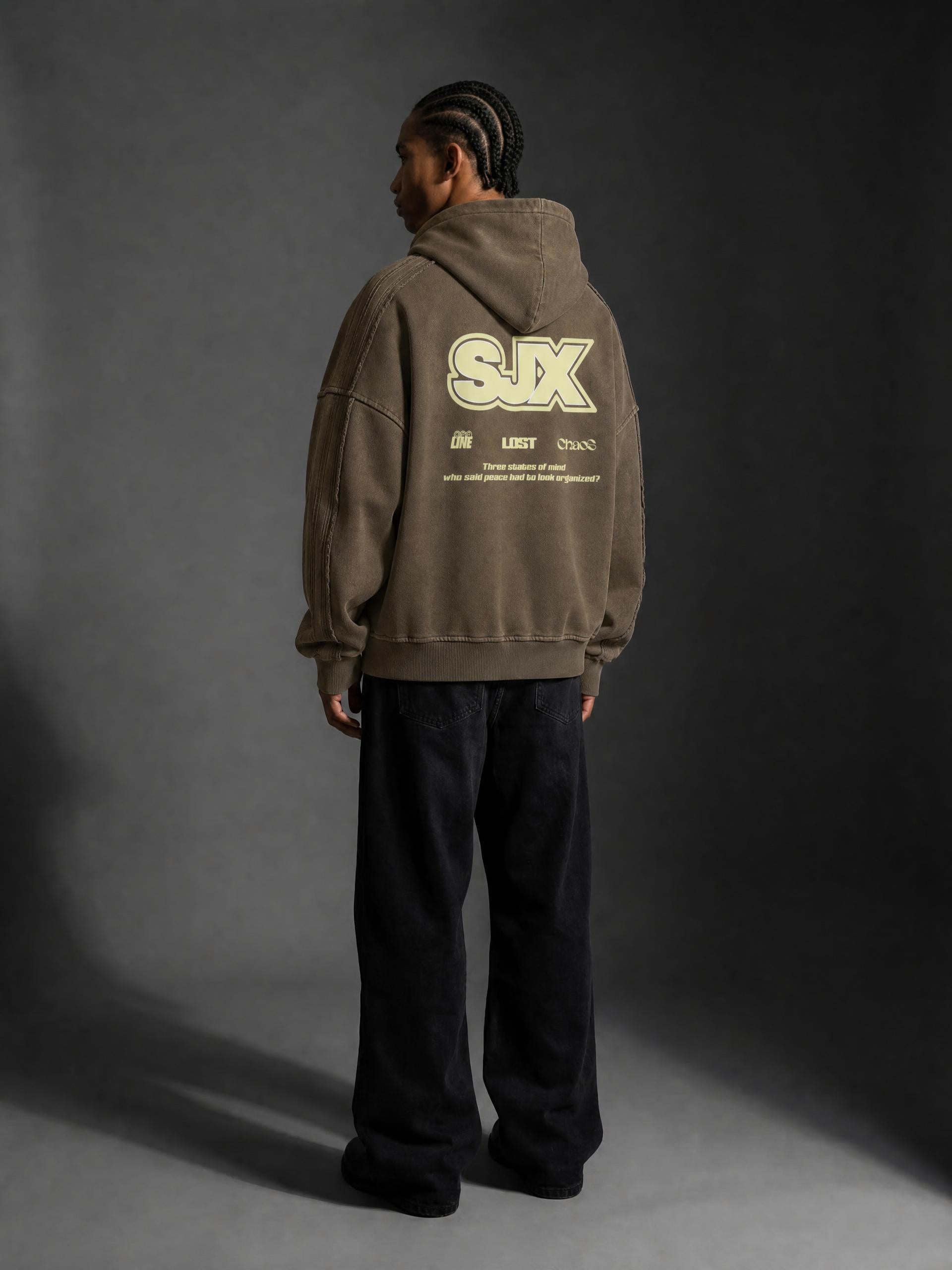 Snow Washed Tape Raw Edge Hoodie