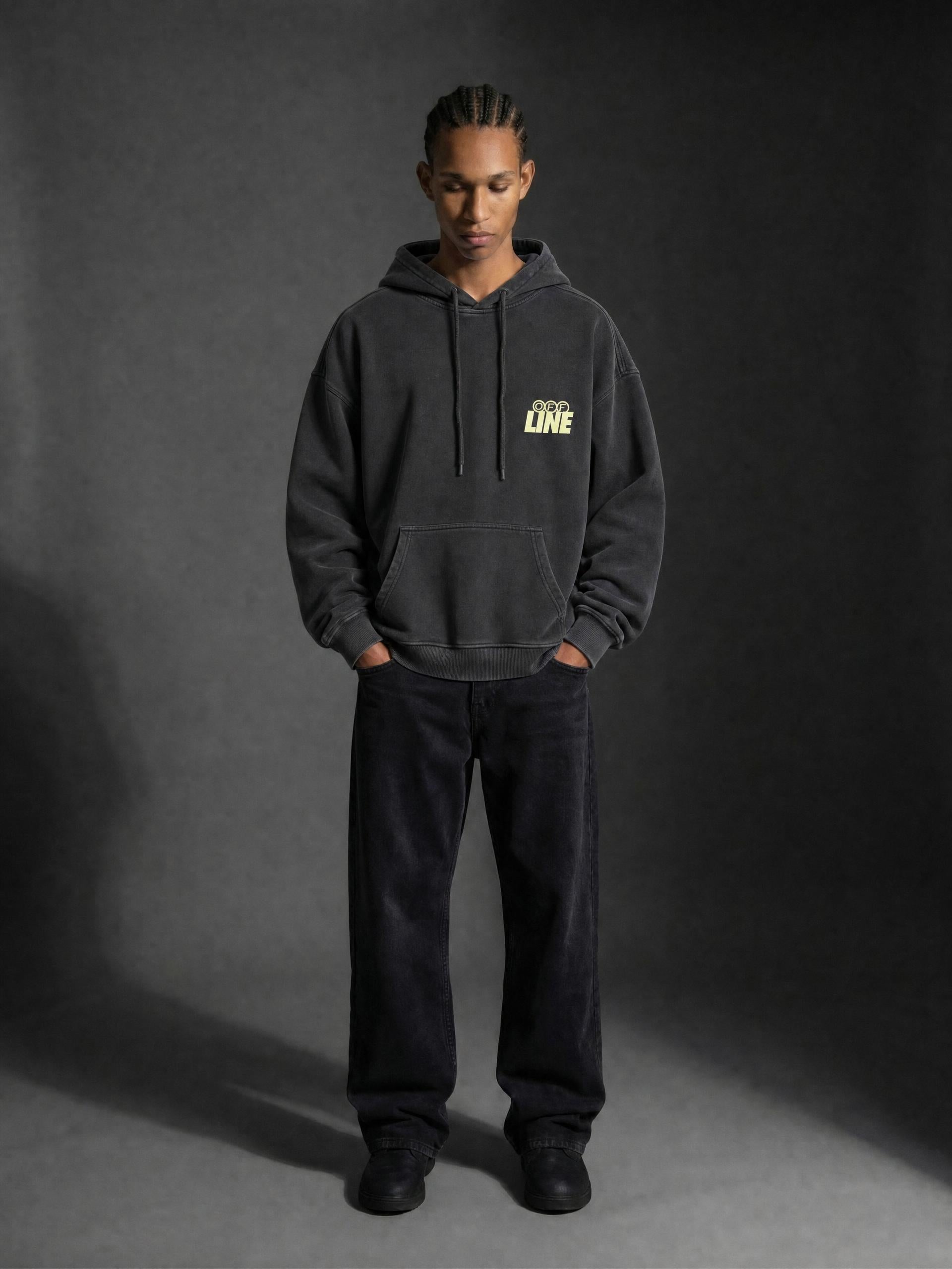 Snow Washed Tape Raw Edge Hoodie