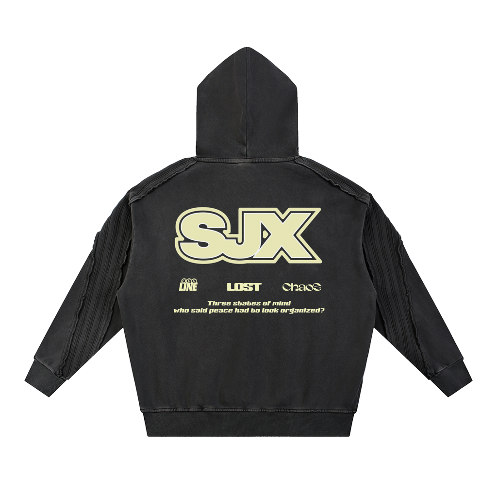 Snow Washed Tape Raw Edge Hoodie